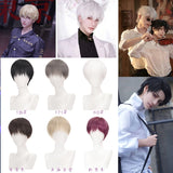 Lianfudai Short Straight Black White Grey Synthetic Men's Wig With Bangs For Everyday Anime Cosplay Party