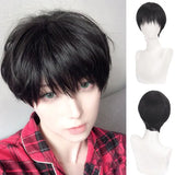 Lianfudai Short Straight Black White Grey Synthetic Men's Wig With Bangs For Everyday Anime Cosplay Party