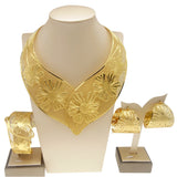 Lianfudai Woman Jewelry Set Dubai Gold Plated Necklace All Copper Material Hollow Surround Necklace Simple Flower Style Nigeria Jewelry