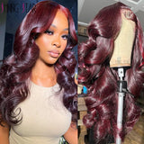 Lianfudai Dark Burgundy Color 13X4 Lace Front Wigs For Women 13x6 Lace Front Human Hair Wig 99J Body Wave Brazilian Hair Wig Glueless Wig