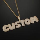 Lianfudai Hip Hop Custom Name Zircon Iced Out Bubble Letters Chain Pendants&Necklaces For Men Jewelry With Gold   Cuban Tennis Chain