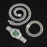 Lianfudai Hip Hop 13MM 3PCS KIT Watch+Necklace+Bracelet Bling Crystal AAA+ Iced Out Cuban Chain Rhinestones Chains For Women Men Jewelry