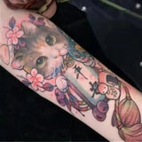 Lianfudai Tatoo Waterproof Cat Japanese Cute Pet Arm Semi Permanent Tattoo Cat Animal Funny Tattoo Sticker Temporary Tattoos for Men Women