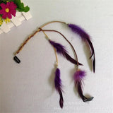 Lianfudai 2024 New Fashionable Boho Feather Headband Wig Beaded Feather Headdress Handmade Hair Clip Girl Hair Accessories High Quality