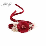 Lianfudai Kids Women Burned Vintage Rose Flower Headband With Pearl Nylon Stretch Headband