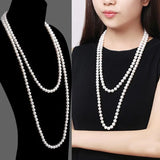 Lianfudai 1.5m -8mm fashion glass imitation pearl necklace women's simple knot multi-layer long sweater chain clothing accessories