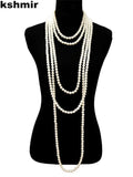 Lianfudai 1.5m -8mm fashion glass imitation pearl necklace women's simple knot multi-layer long sweater chain clothing accessories