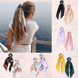 Lianfudai New Fashion Print Bow Scrunchies Hair Ribbon For Women Elastic Hair Band Girls Horsetail Hair Ties Hair Accessories