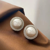 Lianfudai Fashion Jewelry White Imitation Pearl Earrings big Round 2.5CM Pearl Studs Earrings Statement Earrings for female