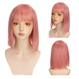 Lianfudai Women's Short wig Synthetic Short Straight BOb Wigs With Air Bangs Daily Wear Heat-Resistant Wig Cosplay Short Bob Wig