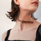 Lianfudai Punk Leather Choker Chain Collar Necklace for Women Hip Hop Belt Chains Bracelet 2024 Female Girls Party Jewelry Gift