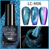 Lianfudai 7ML Black Crystal Cat Magnetic Gel Sparkling Glitter Gel Nail Polish Semi Permanent UV Gel Nail Art No Need Base Color