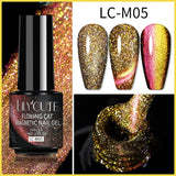 Lianfudai 7ML Black Crystal Cat Magnetic Gel Sparkling Glitter Gel Nail Polish Semi Permanent UV Gel Nail Art No Need Base Color