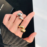 Lianfudai  NEW Exaggeration Punk Water Droplets Distortion Irregular Wide Version Gold Color Ring For Women Party Jewelry