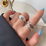 Lianfudai  Sterling Silver Irregular Water Droplets Cross Ring Female Simple Retro Style Handmade Jewelry