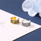 Lianfudai Retro Carving Pattern Hollow Single Golden Silver Plated Alloy Ear Cuff Clip Earrings for Women & Men