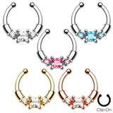 Lianfudai 1/2Piece Stainless Steel Fake Nose Piercing Septum Jewelry Crystal Zircon Fake Septum Piercing Ring Nose Rings for Women