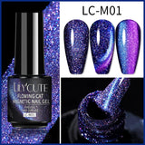 Lianfudai 7ML Black Crystal Cat Magnetic Gel Sparkling Glitter Gel Nail Polish Semi Permanent UV Gel Nail Art No Need Base Color