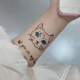 Lianfudai Tatoo Waterproof Cat Japanese Cute Pet Arm Semi Permanent Tattoo Cat Animal Funny Tattoo Sticker Temporary Tattoos for Men Women