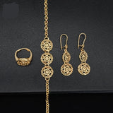 Lianfudai - Gold Plated Earring Necklace Set Wedding Nigeria Jewelry Sets For Women Bride Ethiopian Gold Color Luxury Dubai African