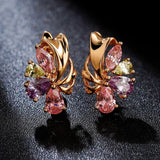 Lianfudai Crystal Stud Earrings Zircon Flower Exquisite Women Girls Jewelry Earrings for Wedding Birthday Gifts