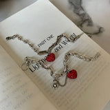 Lianfudai Silver Color Thick Chain Bracelets for Women Trendy Elegant Charming Sparkling Strawberry Zircon Party Jewelry