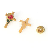 Lianfudai 1set New Fashion Rose Brooches Cross Medal Brooch JHS Medal Multicolor For Women Bag Lapel Pins Men Gift Jewelry Religious Pin