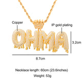 Lianfudai Hip Hop Custom Name Cubic Zircon Crown Drip Iced Out Bubble Letters Chain Pendants&Necklaces For Men Jewelry Cuban Tennis Chain