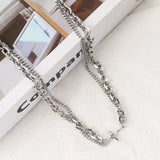 Lianfudai Hip Hop Stainless Steel Cross Necklace for Women Men Punk Double Layer Splicing Chain Necklaces Charm Trend Neck Jewelry Choker