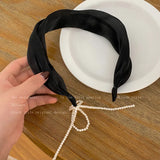 Lianfudai Woman Elegant Tassel Pearl Hairband Stain Headband Bezel Women Head Hoop Hair Accessories Turban Headwear Ornaments