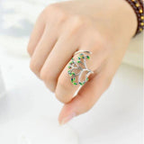 Lianfudai - Ladies Retro Tree of Life Plant Ring Fashion Personality Drop Oil Leaf Ring Jewelry Anniversary Gift