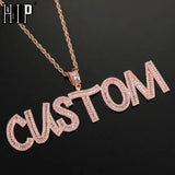 Lianfudai Hip Hop Custom Name Letters Cubic Zircon Bling Baguette Letters Iced Out Chain Pendants & Necklaces For Men Jewelry