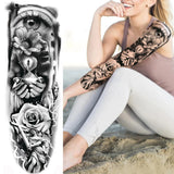 Lianfudai Sexy Full Arm Temporary Tattoos Sticker For Women Men Adult Gun Nun Vines Realistic Fake Tattoo Sleeves Large Tatoos Paste