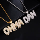 Lianfudai Hip Hop Custom Name Cubic Zircon Crown Drip Iced Out Bubble Letters Chain Pendants&Necklaces For Men Jewelry Cuban Tennis Chain