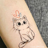 Lianfudai Tatoo Waterproof Cat Japanese Cute Pet Arm Semi Permanent Tattoo Cat Animal Funny Tattoo Sticker Temporary Tattoos for Men Women