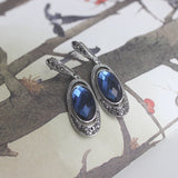 Lianfudai Oval Crystal Earrings With Blue Stone Retro Style Ear Drop Black Rhinestone Vintage Jewelry Wholesale