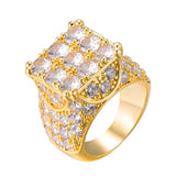 Lianfudai Hip Hop Glacier Ring 18K Gold Plated Full Cubic Zircon Charm Iced Out Bling Popular Tready Square Ring For Men Jewelry