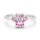 Lianfudai Cute Cartoon Cat's Paw Crystal Engagement Design Hot Sale Rings For Women Pink Zircon Cubic Elegant Rings Female Wedding Jewelry
