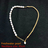 Lianfudai Simple Retro Necklace Pearl Necklace Freshwater Pearl Twisted Mahua Chain Necklace Female Designed for Women Beads Punk