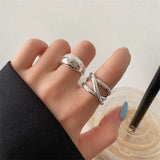 Lianfudai  Sterling Silver Irregular Water Droplets Cross Ring Female Simple Retro Style Handmade Jewelry