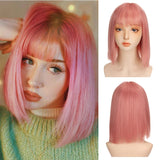 Lianfudai Women's Short wig Synthetic Short Straight BOb Wigs With Air Bangs Daily Wear Heat-Resistant Wig Cosplay Short Bob Wig