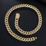 Lianfudai Hip Hop 10MM Gold Color CZ Cuban Prong Chain Necklaces Box Buckle Full Iced Out Zircon Luxury Bling Chain For Men Choker Jewelry