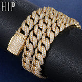 Lianfudai Hip Hop 10MM Gold Color CZ Cuban Prong Chain Necklaces Box Buckle Full Iced Out Zircon Luxury Bling Chain For Men Choker Jewelry