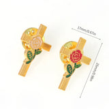 Lianfudai 1set New Fashion Rose Brooches Cross Medal Brooch JHS Medal Multicolor For Women Bag Lapel Pins Men Gift Jewelry Religious Pin