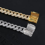 Lianfudai Hip Hop 10MM Gold Color CZ Cuban Prong Chain Necklaces Box Buckle Full Iced Out Zircon Luxury Bling Chain For Men Choker Jewelry