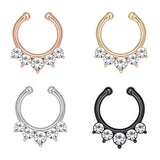 Lianfudai 1/2Piece Stainless Steel Fake Nose Piercing Septum Jewelry Crystal Zircon Fake Septum Piercing Ring Nose Rings for Women