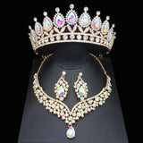 Lianfudai Luxury Crystal Wedding Bridal Jewelry Sets For Women Girl Tiara/Crown Earrings Necklace Pageant Prom Jewelry Accessories