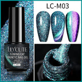 Lianfudai 7ML Black Crystal Cat Magnetic Gel Sparkling Glitter Gel Nail Polish Semi Permanent UV Gel Nail Art No Need Base Color