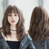 Lianfudai Synthetic Wigs For Women Daily Cosplay Long Water Wave  Lolita Wig With Bangs Cold Brown Heat Resistant Hair Bob Wig