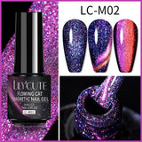 Lianfudai 7ML Black Crystal Cat Magnetic Gel Sparkling Glitter Gel Nail Polish Semi Permanent UV Gel Nail Art No Need Base Color